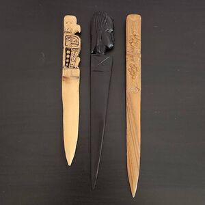 Carved Wood Letter Openers Collection of 3 Wood Letter Openers